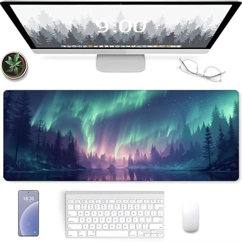 YALNSENN Extra Großes Gaming-Mauspad, optimiert für Gaming-Sensoren, mäßige Oberflächenreibung, rutschfeste Mausmatte, Mac- und PC-Gaming-Zubehör 900 x 400 Nordlicht See