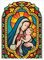 Fensterbild Winter Kirche Maria mit Kind, bunt farbig rund wiederverwendbarer Fensteraufkleber Mosaik Weihnachten, 2.A4 Bogen