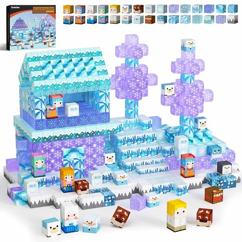 GobiDex Magnetische Bausteine 100 Stück, Schneewelt Frozen Magnetblöcke für Mädchen, Kreatives Lernspielzeug & Baukasten für Kinder, Prinzessin Spiel ab 3-6, 4-8, 5-10 Jahre