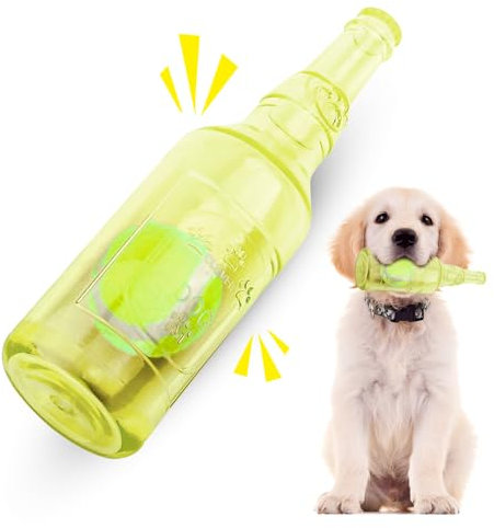 EPODA Jouet pour Chien en Bouteille de Caoutchouc, Jouets Interactif à Qui Couinement pour Chiot, Résistant à la Morsure Jouet pour Les dent pour Jeux Petits et Moyens Chiens (Jaune)