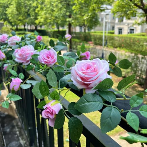 5.9FT Shyshining Bendable Rose Flower Garlands, Artificial Silk Wild Roses Vine Hanging Flowers for Wall Fireplace Fence Table centerpieces Trellis Wedding Indoor Outdoor Spring Decor(Pink)