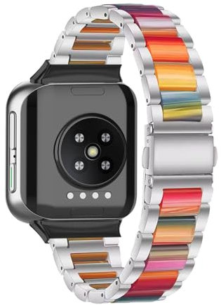 KMKJSH Bracelet en Acier Inoxydable en Résine pour OPPO Watch 41mm Bracelet, avec Métal Fermoir Réglable Bande de Rechange pour Femme Homme Compatible avec OPPO Watch 41mm Sangle (Acier inoxydable,2)