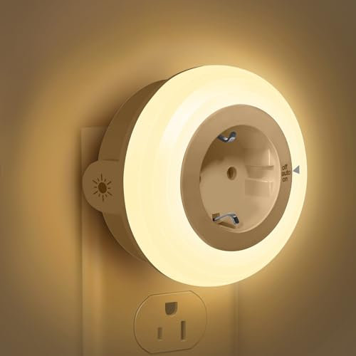 Bowfar Nachtlicht Steckdose mit Dämmerungssensor, Warmweiß LED Nachtlampe Kinder Schützen Steckdose, Steckdosenlampe Helligkeit Einstellbar mit Lichtsensor für Flur, Treppe, Schlafzimmer, Kinderzimmer