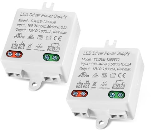 2 Stück LED Trafo Mini 12V/DC, WDKXCN Trafo 230V auf 12V IP67, 12W Led Treiber für LED Leuchten und Stripes, Keine Mindestlast Nötig