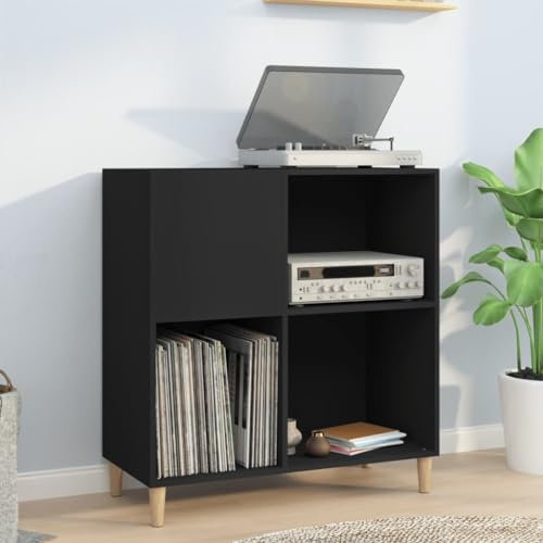 Makastle Meuble Platine Vinyle, Rangement Vinyle, Support de Tourne-Disque, avec Étagère, Étagère de présentation, noir 84,5x38x89 cm bois d'ingénierie