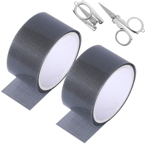 Ayicheyl Fliegengitter Reparatur Set 2 Rollen, Insektenschutz Fenster Klebeband 5cmx2m mit Falzschere, Fliegengitter Flicken Selbstklebend Fenster Türen Balkone Insect Net Patch (Grau)