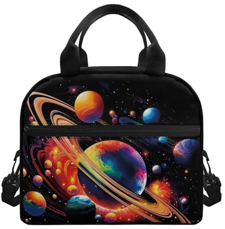 POLERO Lonchera espacial para niños, con sistema solar, con correa ajustable para el hombro, para la escuela