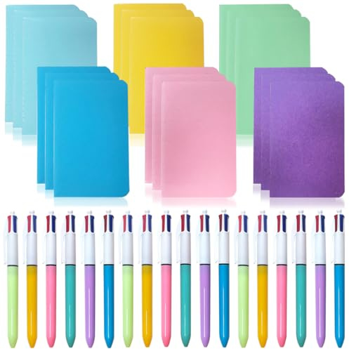 XingyLi 36 Stück 4 Farben Kugelschreiber Set, 18 Stück 4 In 1 Versenkbare Kugelschreiber mit 18 A6 Notizbuch Klein, Versenkbare Mehrfarbiger Stifte 1,0 mm, Mehrfarbige Druckstifte für Büro Startseite