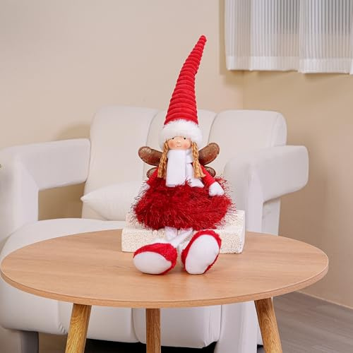 Dedrian11 Weihnachtsengel Figur, Feendekoration, Schreibtisch & Fenster Weihnachtsschmuck, Engelspuppe, bewegliche Heimdekoration, Büro, Erwachsene Weihnachtsdekorationen (Rot)