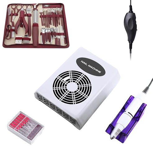 Elitzia 2 in 1 Nail Dust Collector & Nail File Drill with 42Pcs Manicure Set Nail Dust Extractor Low Noise for Manicure & Pedicure, Desktop Electric Nail Vacuum Cleaner Machine for Nail Salon ETNC21A