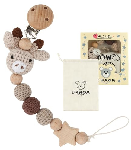 Bohrma Handgemachte Kaninchen Design für Kinderwagen 2-in-1 Schnullerkette Cup Catcher BPA-frei Sicherheitsgurt für Verstellbarer Kinderwagenkette zum Aufhängen von Trinkbecher Halteriemen