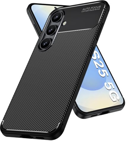 Handyhülle für Samsung Galaxy S25 Hülle, Ultra Dünn Weiches Silikon Handytasche Case, Carbon Faser Textur Kratzfest Stoßfest Schutzhülle, Einfachheit, Minimalismus Cover (Schwarz)
