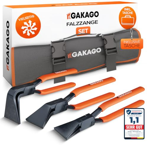 Gakago Falzzangen Set 3-teilig TEST SEHR GUT - 45° 90° 180° Abkantzange/Biegezange mit extra breiten 60mm Backen - inkl. Aufbewahrungstasche - Spengler Werkzeug für Dachdecker und Blech biegen