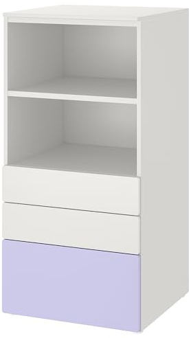 ProTuning PLATSA/SMÅSTAD Bücherregal, weiß lila/mit 3 Schubladen, 60 x 57 x 123 cm