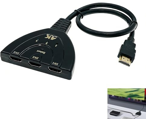 HDMI Splitter, HDMI Verteiler 3 in 1 Out, HDMI 4K UHD Video Switch für PS5/PS4/PC/Xbox, 1080p HD Signal, Manuelles Umschalten, HDMI Umschalter Adapter für TV, Monitor, Projektor, 48 cm Kabel