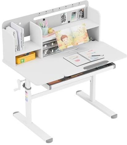 MARK ADLER Study 5.7 Kinderschreibtisch Höhenverstellbar - Schreibtisch | Lerntisch Kinder Ergonomisch - Neigbare Tischplatte - Mit Schublade Ablage und Buchstütze - für Kinder 90–160 cm – Grau