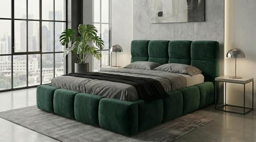 A&J MöbelLand Polsterbett VELUNO ohne Matratze 180x200 mit Bettkasten und Lattenrost – Grün