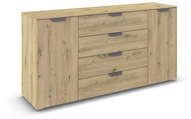 Rauch Möbel ADITIO, Kommode, Farbe Eiche Artisan, Breite 160 cm | Sideboard im modernen Look, 2-türig, 4 Schubladen, Soft-Close-Funktion, für Schlafzimmer, Gästezimmer, Wohnzimmer, Flur