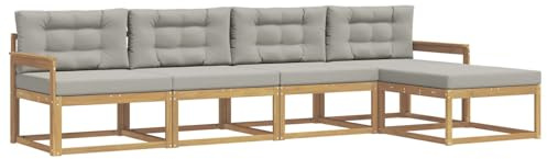 vidaXL Outdoor-Sofagarnitur 4 pcs Weiß und Hellgrau Polyester, Gartenmöbel Set, modern, wetterfest, Sitzgruppe, Ecksofa, Akazienholz, braun, modulare Lounge