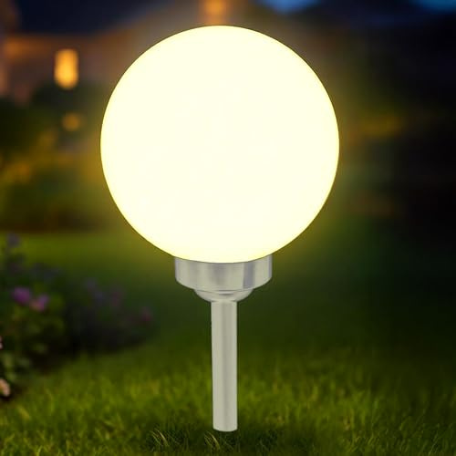 Spetebo Solar Kugellampe 15 cm warm weiß mit Erdspieß und Balkon Halterung | Solarleuchte Kugelleuchte Solar Kugel Lampe Garten Geländer Deko Beleuchtung