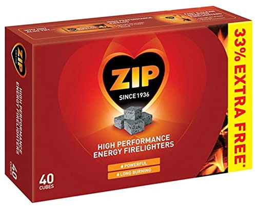 12 X Packs of 40 Zip High Performance Energy Firelighters Stove Wood burner Logs Fire Logs 480 Cubes