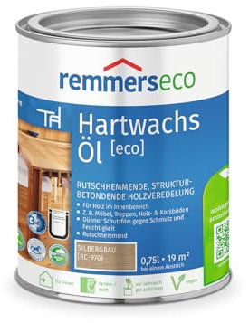 Remmers Hartwachs-Öl [eco] silbergrau, 0,75 Liter, für innen, natürliche Basis, 3in1: Beize, Öl und Versiegelung in einem, rutschhemmend, vegan