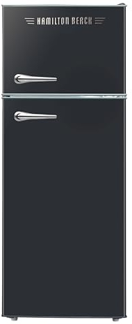 HAMILTON BEACH 2 Door Apartment Size Refrigerator with Freezer, 7.5 cu. ft, Retro Black