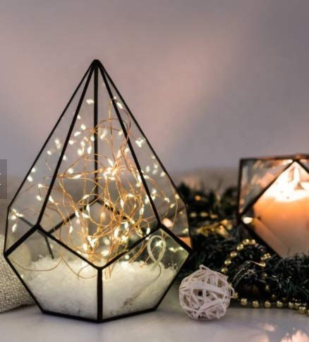 21cm Black Teardrop Terrarium - Metal and Glass Planter Flower Pot for House Plant, Succulent, Moss, or Tea Light/Votive Candle Holder