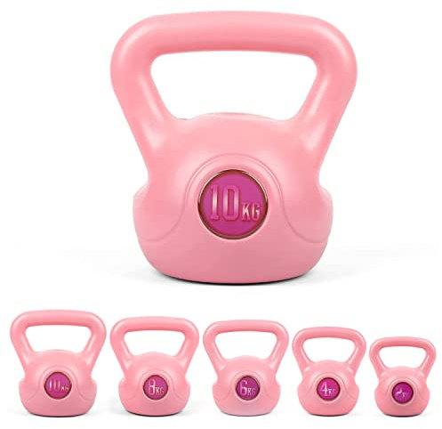 Phoenix Fitness RY1424 Vinyl Kettlebell - Heavy Weight Kettle Bell for Home Gym Workout Equipment Strength Fitness Pilates Weight Training, Pink, 10kg