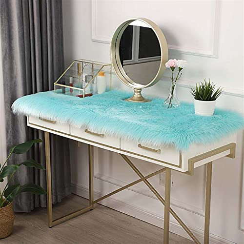 Lifup Faux Lammfell Teppich für Wohnzimmer Schlafzimmer Kinderzimmer Esszimmer, Kunstfell Matte für Stuhl Sofa Tisch Blau 1 45x80cm