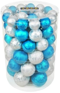 JACK by Inge Glas 60x Glas Christbaumkugeln 4 5 6 7 cm Eislack Weiß/Blau+ Haken