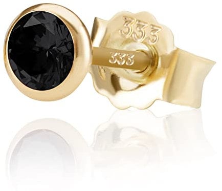 NKlaus Einzel 5,0mm 333 Gelb Gold 8 Karat Ohrstecker Kristall Zirkonia Schwarz Butterfly Verschluss Damen Mädchen 3389