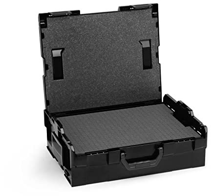 Werkzeug Schaumstoffeinlage leer | L BOX 136 (schwarz) inkl. Rasterschaumstoff & Deckeneinlage | Sortierkasten groß | Ordnungssystem Werkstatt