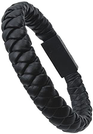 Portable Faux Leather Woven Mini Type-C Micro USB Charging Bracelet Data Cable for Mobile Phone Charging - Black Micro USB