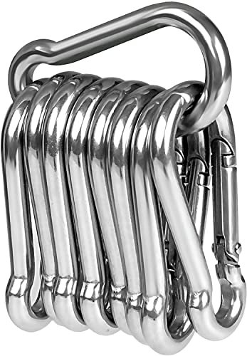 10pcs Mousquetons en Acier Inoxydable 304 Résistant Mousqueton INOX 50 mm x 5 mm de qualité supérieure avec Fermoir à cliquet pour Tous Les Types d'aide à la Traction et poignées avec Un œillet…