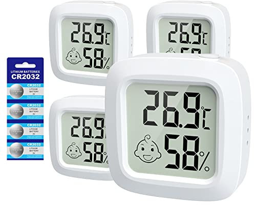 Mini Innen thermometer Hygrometer mit Luftkomfort-Symbol - Digitales Temperaturmessgerät und Luftfeuchtigkeitsmesser für Babyzimmer, Kinderzimmer, Haus, Büro,(4 Pack Weiß）