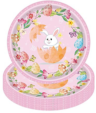 YAAVAAW 16Pcs Easter Party Paper Plates 23cm,Happy Easter Tableware Decor Easter Dessert Plates Green Eggs Pattern Paper Plate for Kids Adults Easter Party Supplies Table Decorations