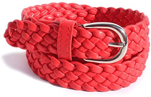 glomy * Geflochtener Gürtel für Damen und Mädchen, handgewebter Gürtel für Hosen oder über Kleid aus Halbleder, rot, Einheitsgröße