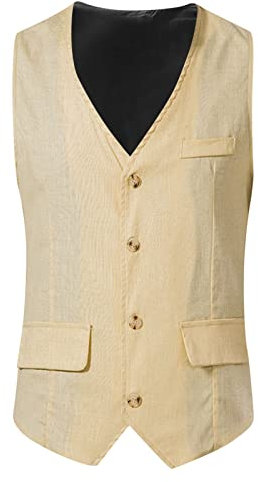 BOTCAM Tops de fiesta Europeo y Americano con cuello en V Abrigo de un solo pecho Chaleco casual para hombre Chaleco sin mangas Top para hombre Lila, caqui, L