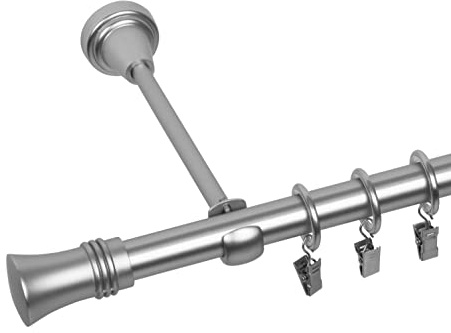 RENA Gardinenstange Vorhangstange - 19 mm - aus Metall - Lautlose Rollen - Komplettset - Chrom Matt 160cm |Prince