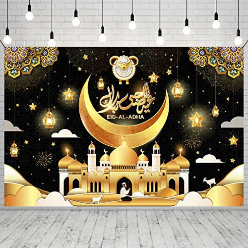 CMUSKO Eid Al Adha Dekoration - Schaf Eid Al Adha Hintergrund, Schwarz, 1,5 x 1 m