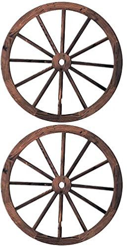 Wooden Wagon Wheel Decor: 2pcs Vintage Wood Cartwheel Decor Western Party Decorations Hanging Wheels Wall Art Decor for Garden Home Bar Garage