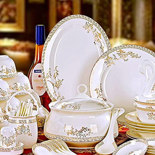 DUDSME Juego de vajilla de cerámica de 56 60 piezas, platos de vajilla, platos de combinación de cerámica, servicio de porcelana para 10 Phnom Penh (color: 56 macetas de palacio)