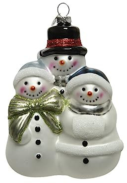 Kaemingk Christbaumschmuck Glas Schneemann 12,3cm Weihnachtskugeln mundgeblasen - Weiß - Grün
