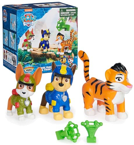 PAW PATROL: Jungle Pups Chase, Tracker & Tiger, Actionfiguren mit Geschoss, Kinderspielzeug für Jungen und Mädchen
