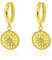 Mary & Jules Creolen Gold 925 Sterling Silber vergoldet mit Sonnen Anhänger, aus recyceltem Silber, Ohrringe Damen Gold, Durchmesser 12 mm, Klappcreolen mit Münz Anhänger für Frauen & Mädchen