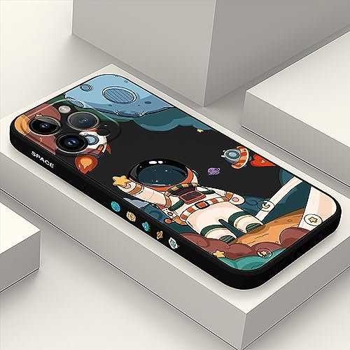 LEECG für iPhone 15 Pro Max Hülle, Astronautin Muster Design für iPhone 15 Pro Max Handyhülle mit Mikrofaser weiche flüssigem Silikon für iPhone 15 Pro Max Schutzhülle-Schwarz 4