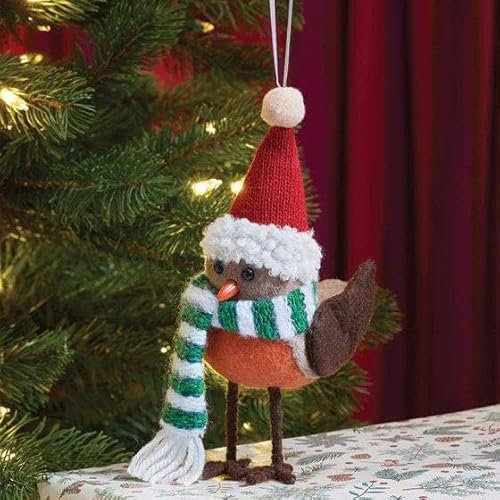 Marco Paul Christmas Tree Decorations - 4 Pack Robins Plush Felt Hanging Xmas Set for Tree