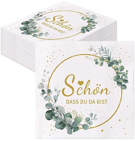 GROVBLE 40 Stück Servietten Schön Dass Du Da Bist,Servietten Hochzeit Geburtstag Eukalyptus für Geburtstag Hochzeit Taufe Kommunion Konfirmation Einladung und jede Feier Party. (aa)