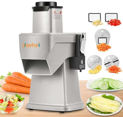 Newhai 4 in 1 Commercial Vegetable Chopper Multifunctional Automatic Dicer Slicer Shredder Strip Cutter for Onion Potato Cabbage Veggie & Fruit Processor with Multi Blades 200W 110V